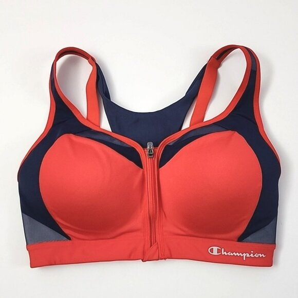 Champion Women's High Motion Control Impact Front Zip Red Blue Sports Bra Size M - Picture 4 of 15